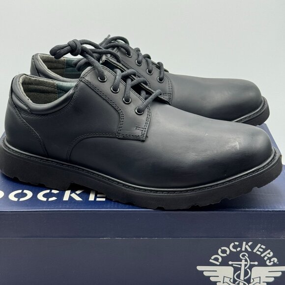 Dockers Shelter Black Leather Lace-Up Oxford Shoes Oil Resistant Non-Slip 12 M